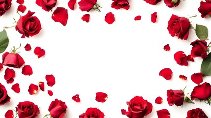 Red rose petals against white background
