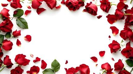 Red rose petals against white background