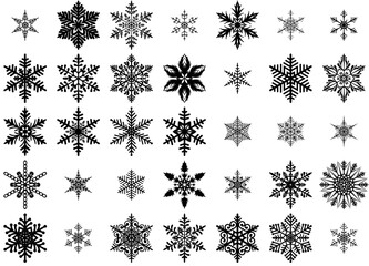 A Collection Of Christmas Snowflakes Isolated Silhouette Solid Icons With Cold,Snowflake,Winter,Pattern,Christmas Simple Black Style Symbol Sign For Apps And Website, Vector Illustration