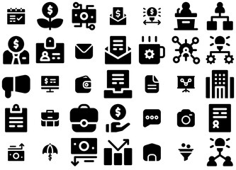 Set Of Business Icons Collection Isolated Silhouette Solid Icons Including Finance,Money,Dollar,Business,Target Pictograms And Infographics Design Elements Vector Illustration