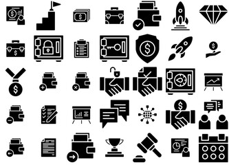 Set Of Business Solid Icons Web Header Banner Design Containing Report,Business,Money,Wallet,Analytics Set Vector Flat Line Icons