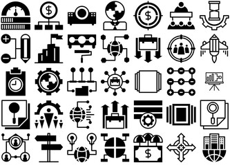 Set Of Business Planning Icons Silhouette Vector Logo Design Containing Strategy,Planning,Presentation,Business,Organization Outline Icons Collection. Simple Vector Illustration