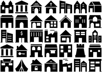 Mega Set Of Vector Building Real Estate Glyphs Icon Icons Web Header Banner Design Containing Property,Town,Building,Architecture,Commercial Infographic Simple Vector Illustration Logo