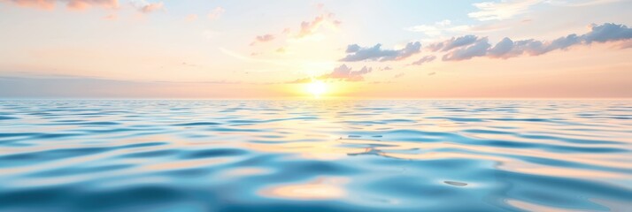 Fototapeta premium Serene ocean at sunset with vibrant colors in the sky, creating a tranquil and peaceful seascape. Perfect for relaxation and meditation themes.