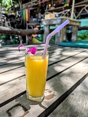 Tropical Pineapple Juice Smoothie with Flower