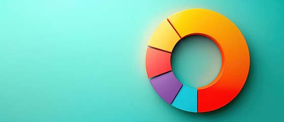 Obraz premium Colorful 3D pie chart on a turquoise background. Business, finance, and data concept. Perfect for presentations and reports.