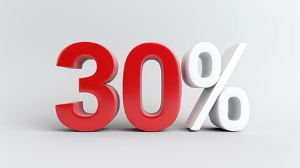 30 percent symbol in red and white, representing a discount or sale offer, isolated on a grey background.