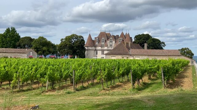 Montbazillac castle in southwestern France, in the Dordogne department, a few kilometers from Bergerac. France Montbasilac August, 2024. High quality 4k footage