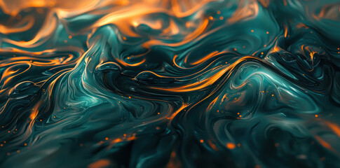 Vivid abstract patterns in orange and teal swirl together in fluid motion, creating a mesmerizing visual experience that evokes emotions of creativity and calmness.