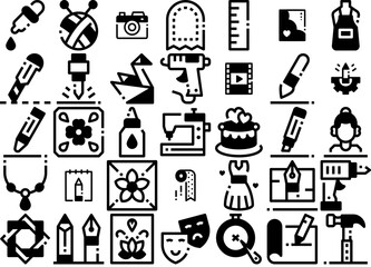 A Collection Of Art And Design Basic Isolated Silhouette Solid Icons With Design,Creative,Craft,Handmade,Art Pictograms And Infographics Design Elements Vector Illustration