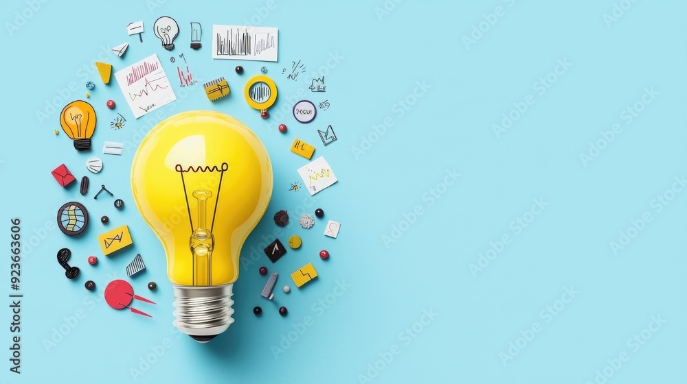 Aufkleber illuminating growth: 3d light bulb with data and graphs in flat design illustration, generative ai