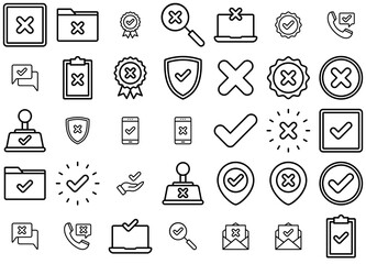 Set Of Approve Reject Line Collection Icons Web Header Banner Design Containing Accept,Approve,Check,Reject,Check-Mark Outline Icons Collection. Simple Vector Illustration