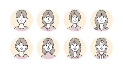 様々な女性のアイコンイラストセット