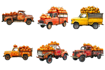 Vintage Trucks Filled With Pumpkins