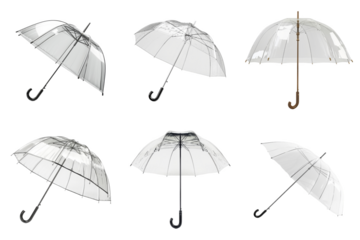 Six Clear Umbrellas Isolated on a White Background
