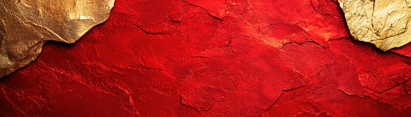 Fototapeta premium Vibrant red and gold texture with rough, cracked appearance. Perfect for backgrounds, designs, and artistic inspirations in various creative projects.