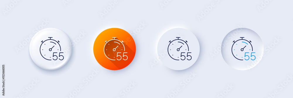 Poster timer 55 minutes line icon. neumorphic, orange gradient, 3d pin buttons. stopwatch time sign. countd
