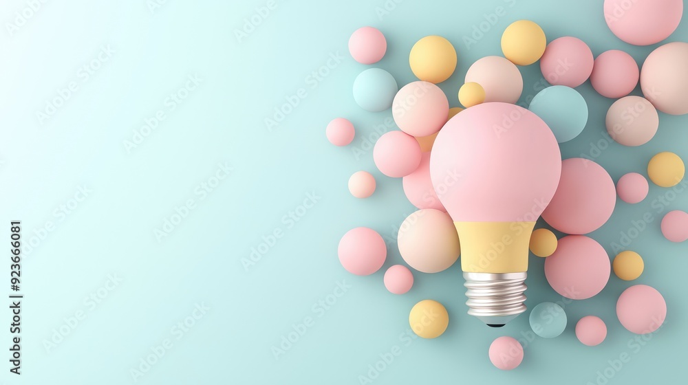 Poster illuminating ideas: 3d light bulb in overlapping circles - concept of growth and innovation in flat 
