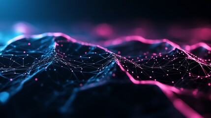 A stunning abstract representation of a digital landscape with vibrant blue and pink hues, showcasing depth and connectivity.