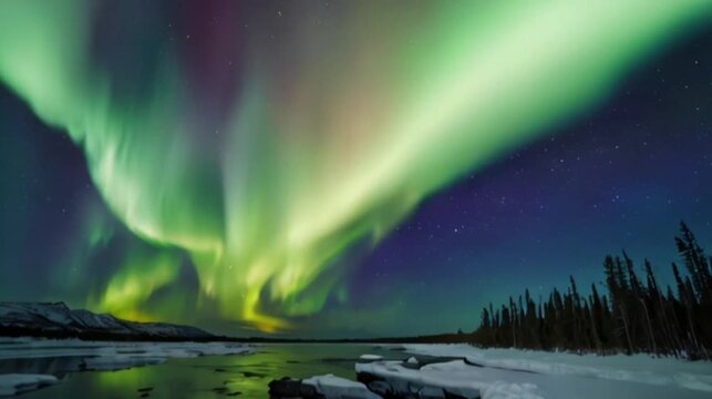 Magical and mystical nature landscape. Beautiful aurora