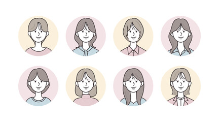 様々な女性のアイコンイラストセット