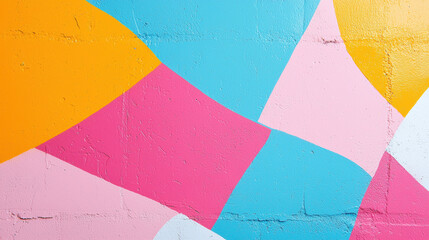 Obraz premium Vibrant and colorful abstract mural with geometric shapes painted on a textured wall. A lively and playful design perfect for creative backgrounds.