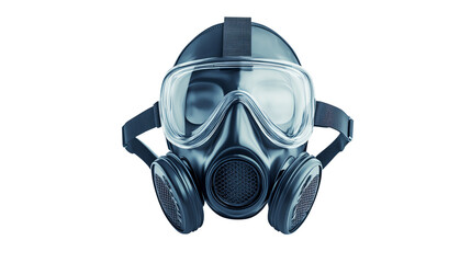 High-quality close-up image of a full-face gas mask with dual filters and clear eye protection, designed for industrial and safety use.