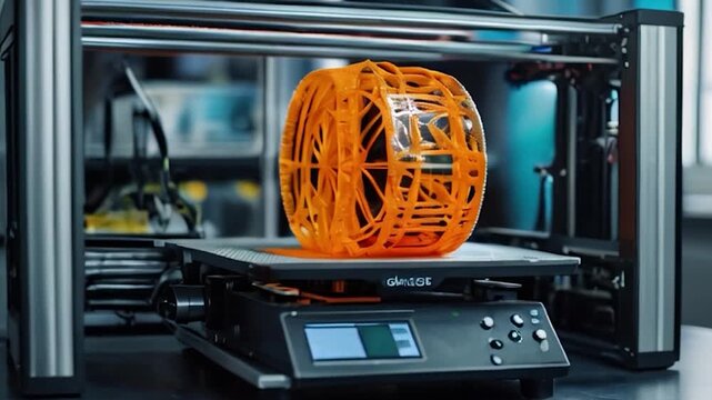 3D Printer Creating an Orange Object on a Platform