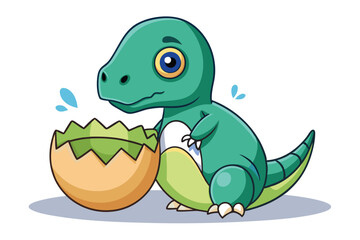 Baby dinosaur hatching from egg A.eps