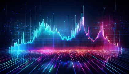 Fototapeta premium Abstract visualization of complex data analytics in vibrant neon colors, representing technology and futuristic digital trends.