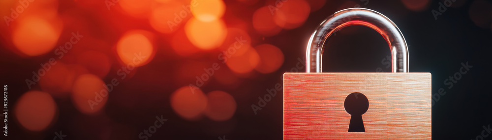 Aufkleber close-up of a shiny padlock with a keyhole on a bokeh background, symbolizing security, protection, 