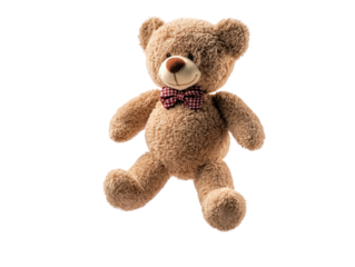 Brown teddy bear with soft fur cut out transparent isolated on white background PNG