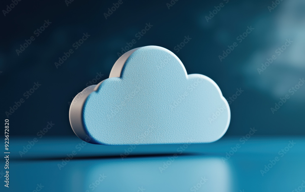Poster a minimalistic of a cloud floating in a blue background, symbolizing cloud computing, data storage, 