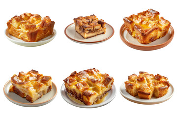 Different Views of a Delicious Bread Pudding with Caramel Drizzle