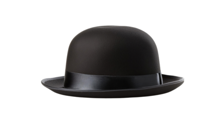Black bowler hat cut out transparent isolated on white background PNG
