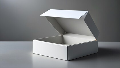 Open white box on a gray background, simple and clean design for packaging, shipping, or storage purposes.
