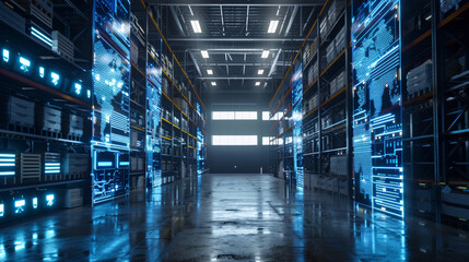Fototapeta premium A modern warehouse featuring advanced logistics and augmented reality for efficient e-commerce delivery processes