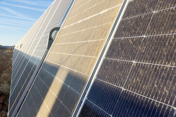 Surface of a Solar Panel Affected by Dust in a Solar Energy Park.