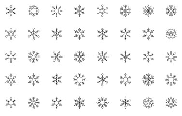 Mega Set Of Vector Snow Flake Line Icons Silhouette Vector Logo Design Containing Frozen,Snow-Flake,Ice,Winter,Snow Set Vector Flat Line Icons