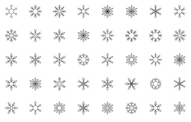 Set Of Snow Flake Line Icons Silhouette Vector Logo Design Containing Snow-Flake,Winter,Ice,Snow,Frozen Stroke Icon Collection. Vector Illustration