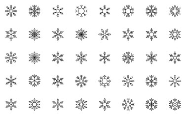 Set Of Snow Flake Line Icons Collection Isolated Silhouette Solid Icons Including Frozen,Winter,Snow,Ice,Snow-Flake Set Vector Flat Line Icons