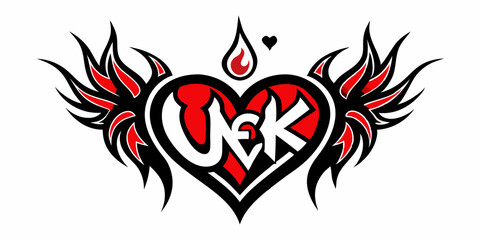 Heart tattoo Neo tribal set, gothic rock flame shape kit, vector u2k abstract love logo concept. Valentine punk retro sticker collection, neotribal web goth decoration. Stylised heart tattoo prints