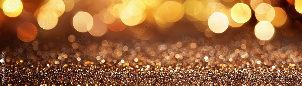 Poster golden bokeh background with warm glittering lights and shimmering sparkle, perfect for festive and 
