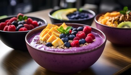 Acai bowls at the post workout gym., generative IA