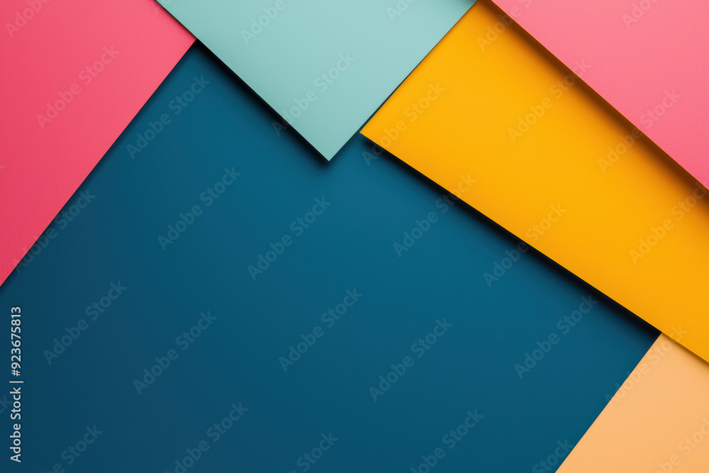 Poster colorful abstract geometric background with overlapping layers in various hues, creating a vibrant a
