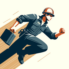 Worker Running, Dynamic and Energetic Design - Flat Vector Illustration