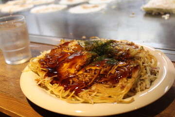 Japanese cuisine: Hiroshima style okonomiyaki in Hiroshima, Japan