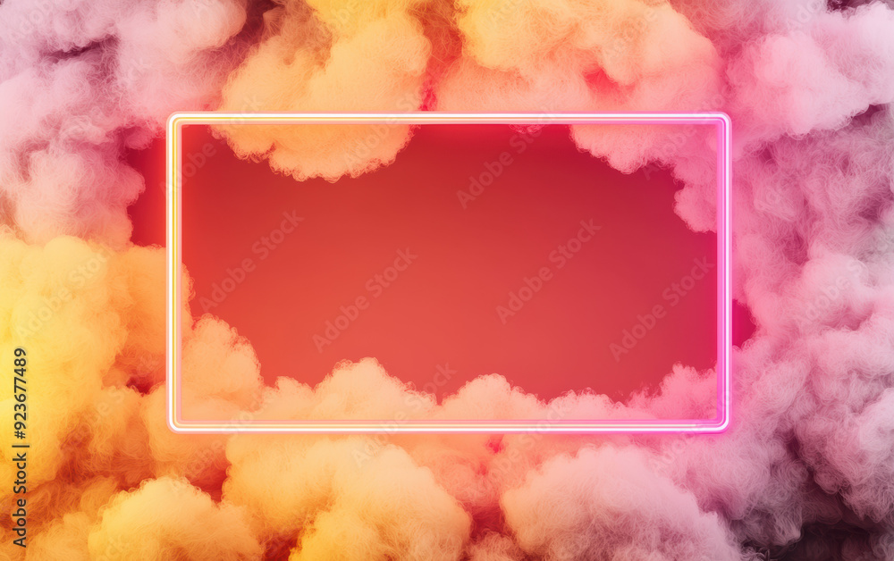 Poster neon frame surrounded by colorful smoke, creating a vibrant and dynamic background perfect for graph