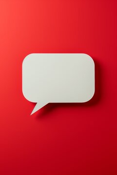 A white speech bubble is on a red background. Concept of communication and connection, as the speech bubble represents a message or conversation