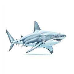 Obraz premium Detailed illustration of a great white shark in a dynamic swimming pose, isolated on white background.
